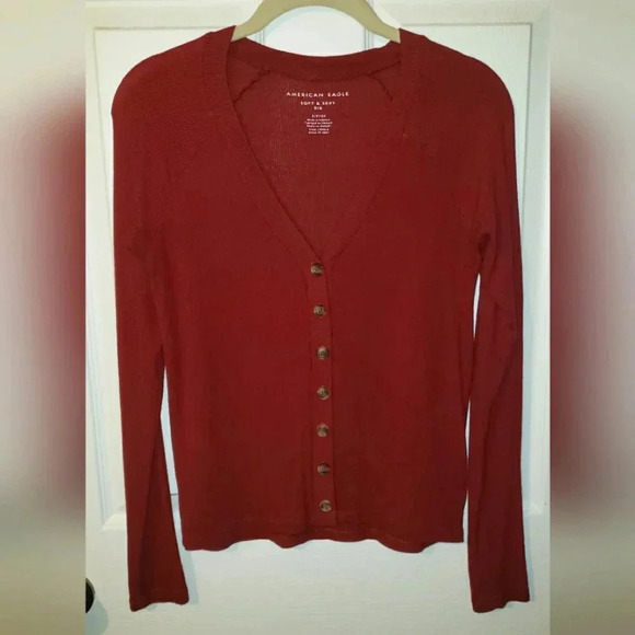 American Eagle| Soft & Sexy Button-up Ribbed Cardigain - Picture 1 of 4